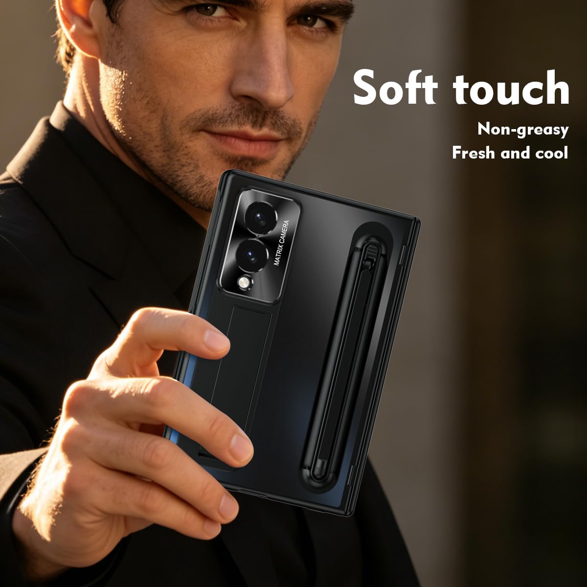 Custodia per Samsung Galaxy Z Fold 8 (Wide) con portapenne S e penna stilo, protezione per cerniera a tutto tondo, protezione per lo schermo, cavalletto sottile, placcatura lucida, custodia per