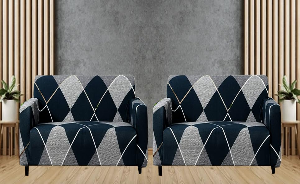 1 Seater Sofa Cover Fully 360* Covered Non-Slip Sticky Elastic Stretchable Sofa Set Slipcover Protector for Living Room, Dinning Room - Set of 2 PCS (Check Green)-image-15