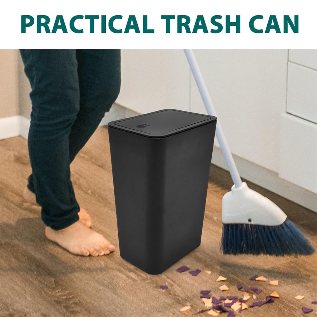3pcs Black Garbage Cans with Press Lid Large Capacity Kitchen Bathroom Office Waste Bins Trash Containers for Home Organization