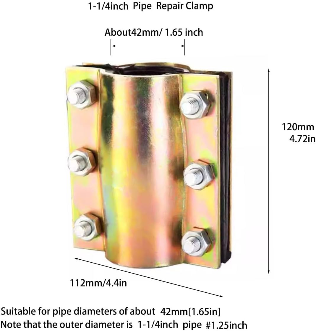 1 Pcs 1-1/2Inch Pipe Repair Clamp for About 1.89 Inch Outer Diameter, Water Pipe Leak Repair Clamp Kit for Plastic and Metal Pipes (PE/PVC/PPR/Steel/Iron)