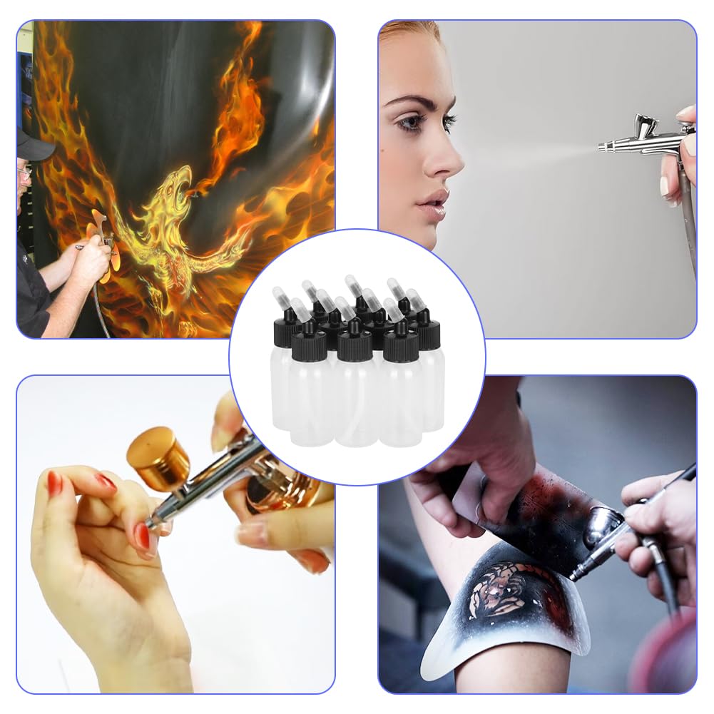 30 Ml Botellas de Aerógrafo,Botellas de Pintura con Aerógrafo | para Spray de Sifón de Doble Acción Botellas de Almacenamiento de Pintura Frascos de Repuesto con Tapas 10 Botellas Plástico
