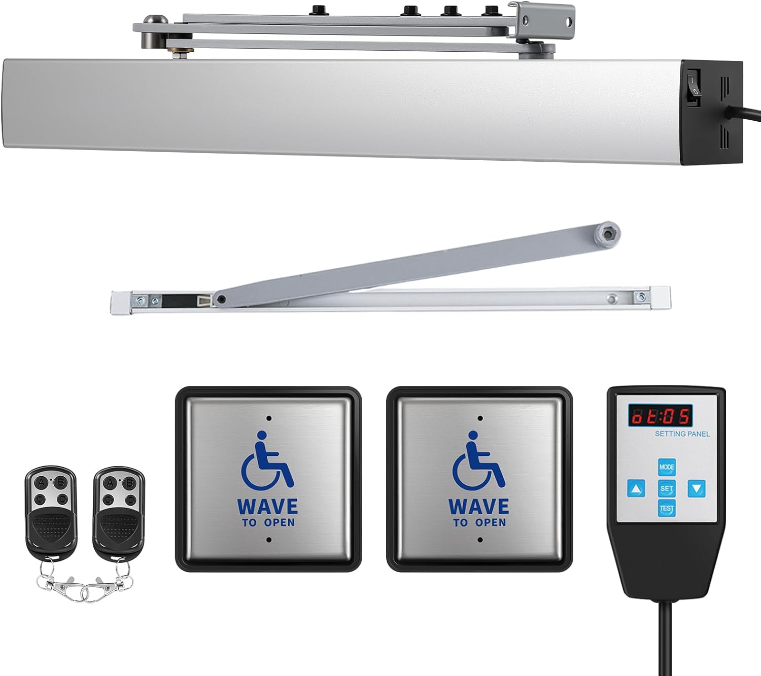 Handicap Door Opener, Automatic Swing Door Operator for Disabled People, Low Energy ADA with Stainless Steel Wave-to-Open Buttons