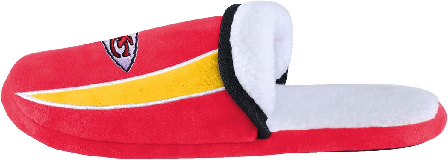 FOCO Kansas City Chiefs NFL Team Property of Sherpa Fleece Blanket & Kansas City Chiefs NFL Mens Sherpa Slide Slippers - L