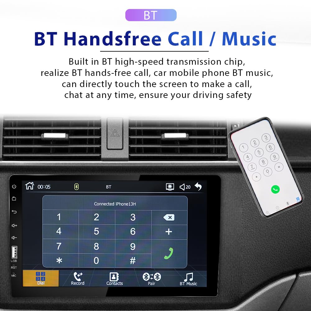 9 Pulgadas Autoradio 1 DIN con Carplay Android Auto Mirror Link, Pantalla Táctil Bluetooth Radio Coche Soporta FM Am SWC Cámara de Seguridad Mic USB TF/USB/AUX Input