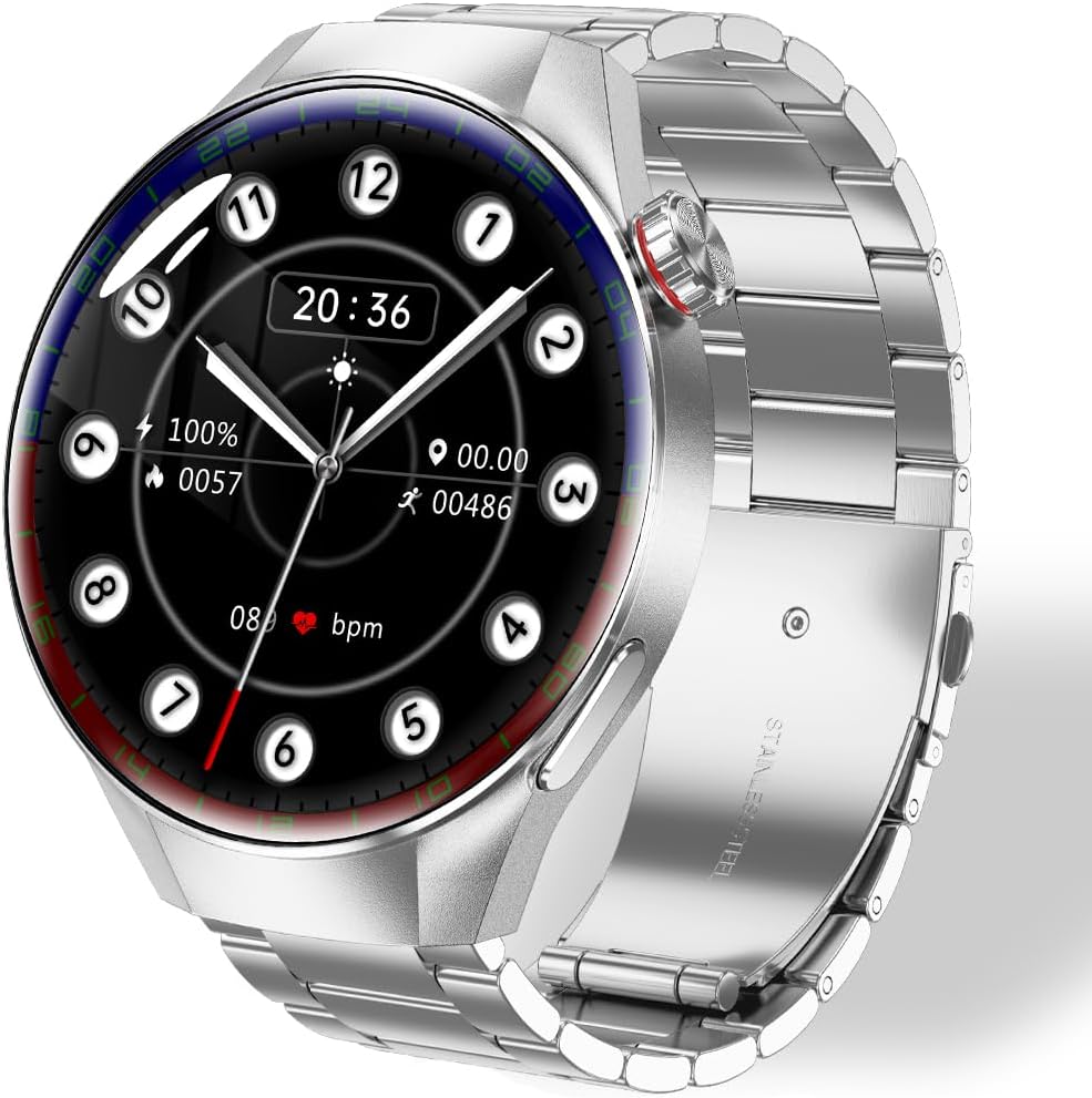 Smart Watches for Men, 1.73" AMOLED Smartwatch with 100 Sports Modes, Heart Rate/Sleep Monitor, Bluetooth Phone Calls, IP67 Waterproof,Fitness Tracker for iPhone/Android (RB Silver)