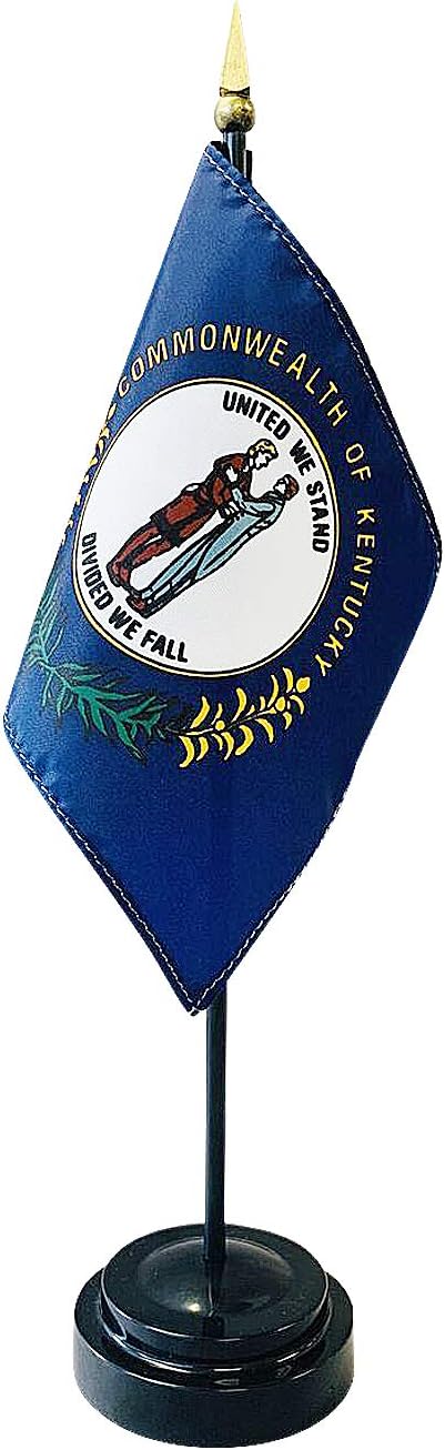 Set of 3 4x6" E-Gloss Kentucky Stick Flag with Plastic Table Base - Made in the USA