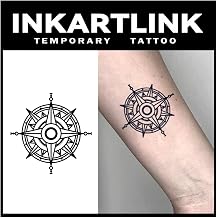 INKARTLINK 3 Sheets Small Semi Permanent Tattoos, temporary tattoos, adult art designs, waterproof, realistic, no adhesive, no reflective, Lasts 1-2 weeks Wayfarers Compass