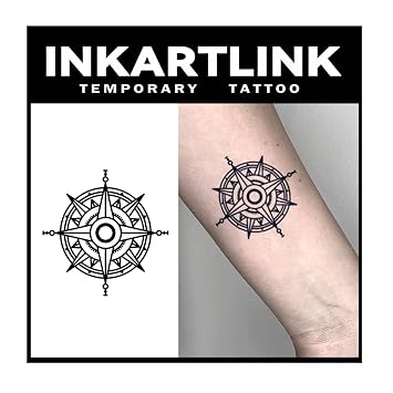 INKARTLINK WayfarerS Compass Temporary Tattoos, 3 Sheets, Lasts 1-2 Weeks | WayfarerS Compass Artwork Matte semi permanent tattoo patterns suit costumes, vacations, events and everyday body art.