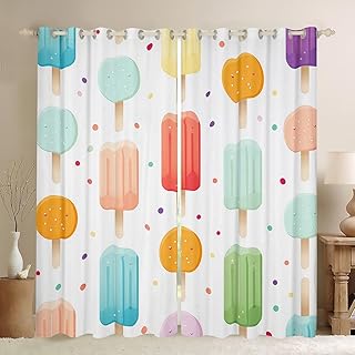 Ice Cream Curtains & Drapes Rainbow Popsicle Blackout Curtains 84x84,Summer Holiday Curtains Colorful Polka Dots Window Drapes Funny Food Themed Living Room Curtains Kids Girls Bedroom Decor - Buy now