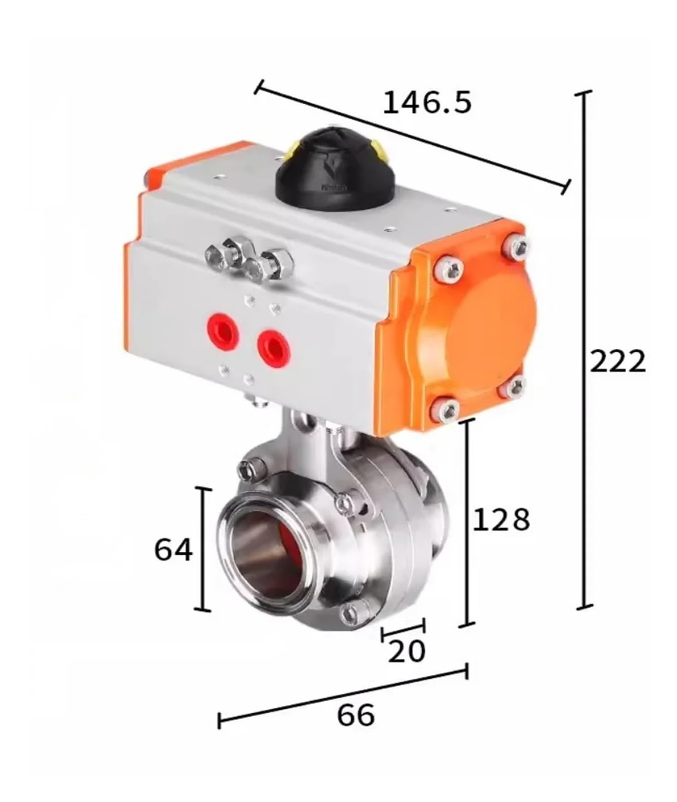 2 "(51mm) OD64mm sanitarny poziomy zacisk zaciskowy zawór motylkowy, pneumatyczny z szybkozłączką ze stali nierdzewnej 304,Zapobiega wyciekom