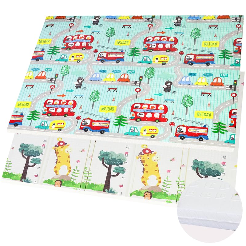 CCLIFE Krabbelmatte Baby Spielmatte Kinder 196x175x1.8cm Faltbar Spielteppich Spielunterlage Groß Rutschfest Beidseitig Tragbar Wasserdicht Innen Außen Bunt,CushHom