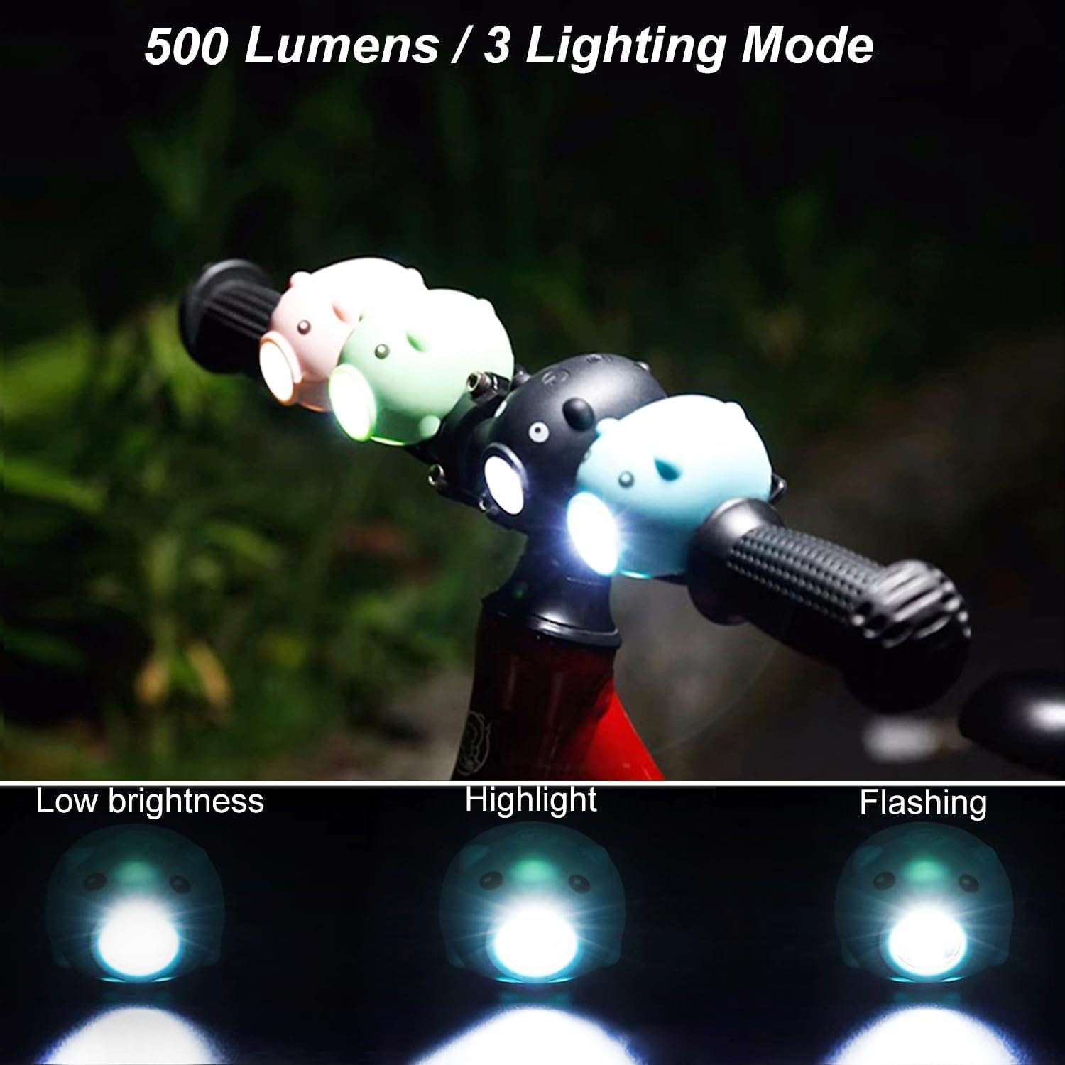 Kids Bike Lights for Night Riding, Girls Bike Horn and Light 2 in 1, Rechargeable Bike Scooter Headlight and Tail Light Set for Boys, Adults, Women, 3 Lighting Mode, Cute Bicycle Accessories