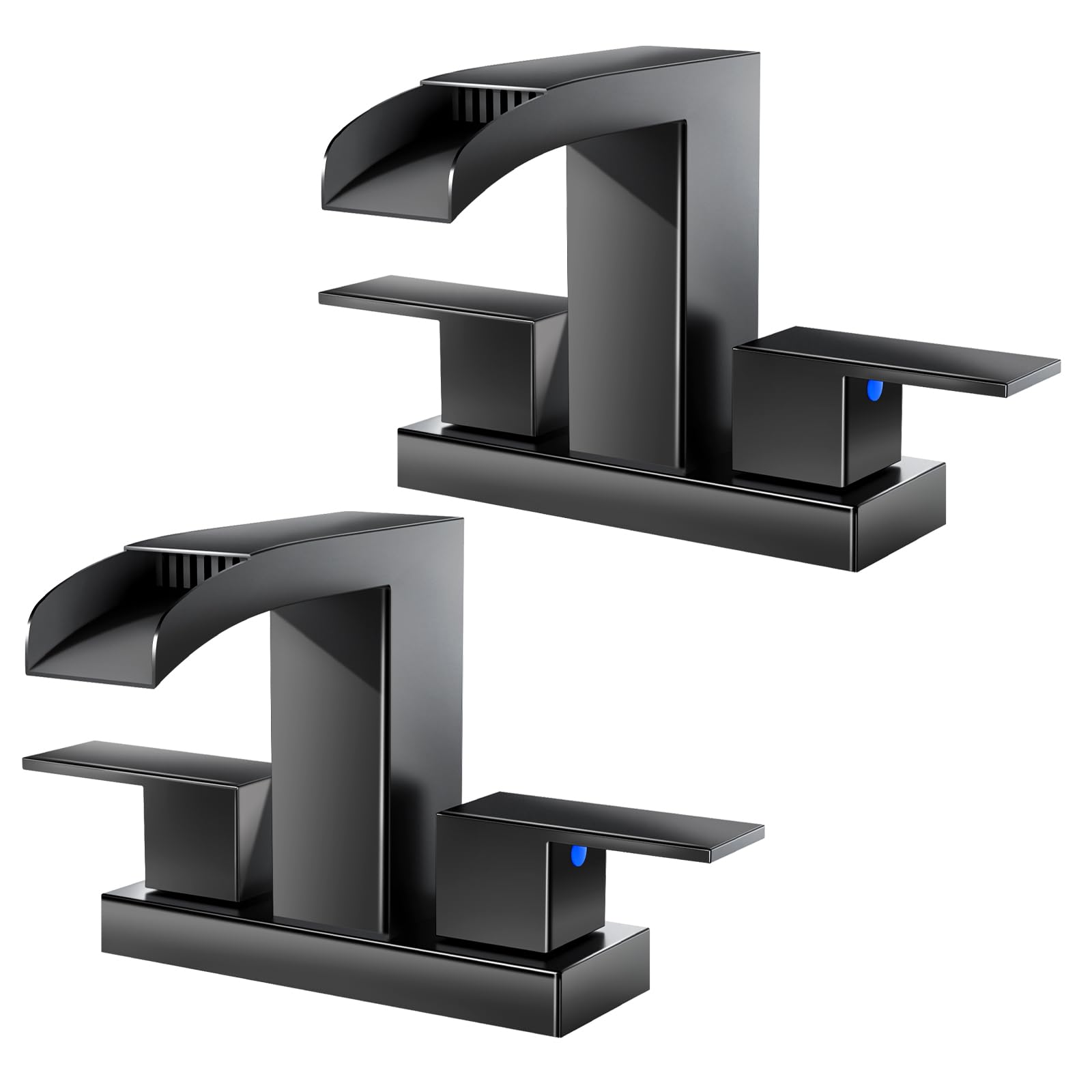 Cobbe Waterfall Bathroom Faucet, Matte Black 4 Inch Centerset, 2 Pack