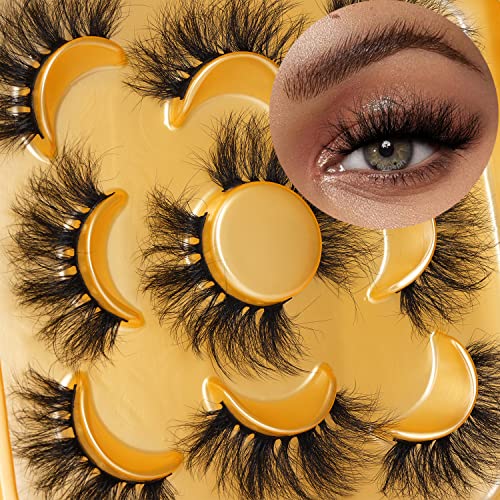 Fluffy Mink Lashes 20mm Long Faux Mink Eyelashes Fluffy 3D Volume Cluster Dramatic Lashes Wispy False Lashes Strips 5 Pairs Pack