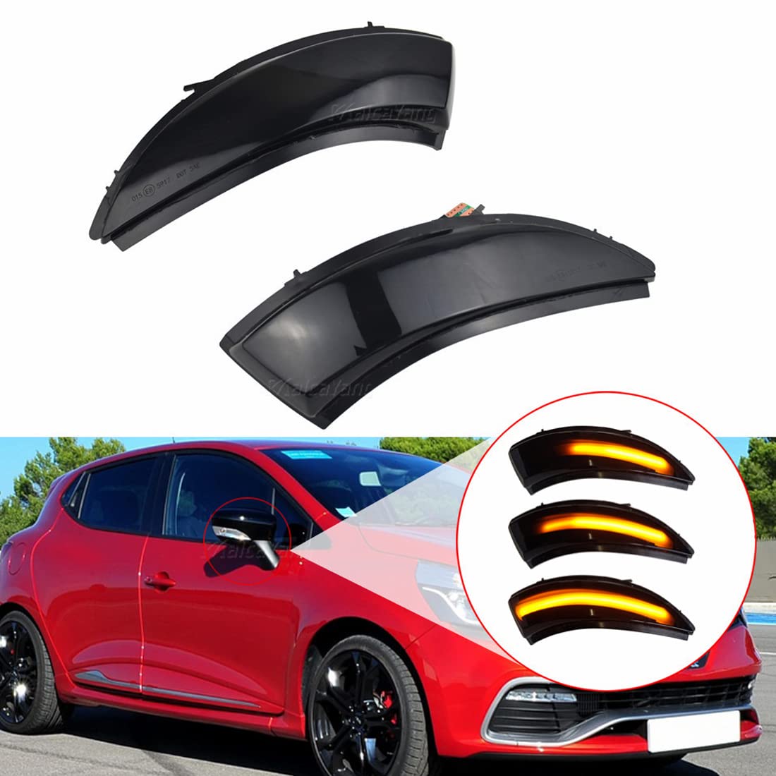 Dynamiczny w??czony kierunkowskaz lusterko wsteczne przydymione soczewki kierunkowskaz kierunkowskaz LED Turn Singal migacz kompatybilny z Renault Clio IV Lutecia Captur
