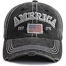 American Flag Hat for Men Women, Funny Adjustable Cotton Embroidered Distressed Baseball Cap