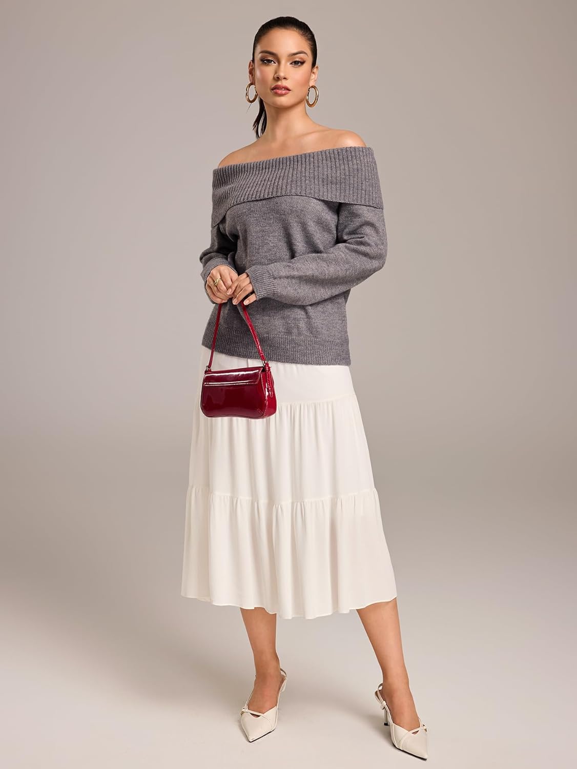 Women's Sweaters Off Shoulder Solid Color Long Sleeve Sweater Off The Shoulder Sweater Fall Sweaters Fall - Image 7