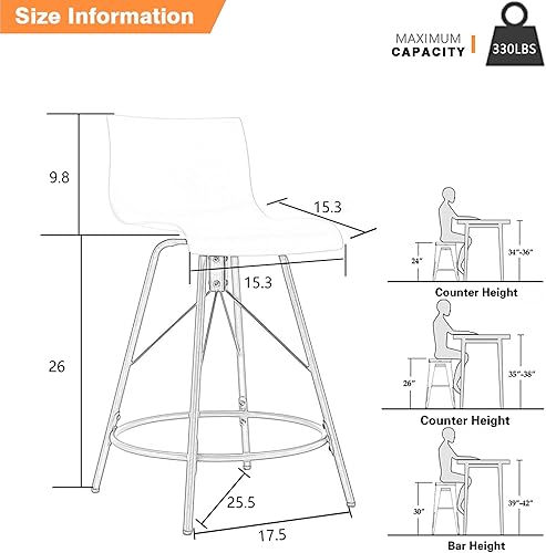 Miniatura 2 de Awonde Juego de 4 taburetes de bar giratorios de altura de mostrador con respaldo, sillas de bar de cocina modernas, asiento de plástico de 26