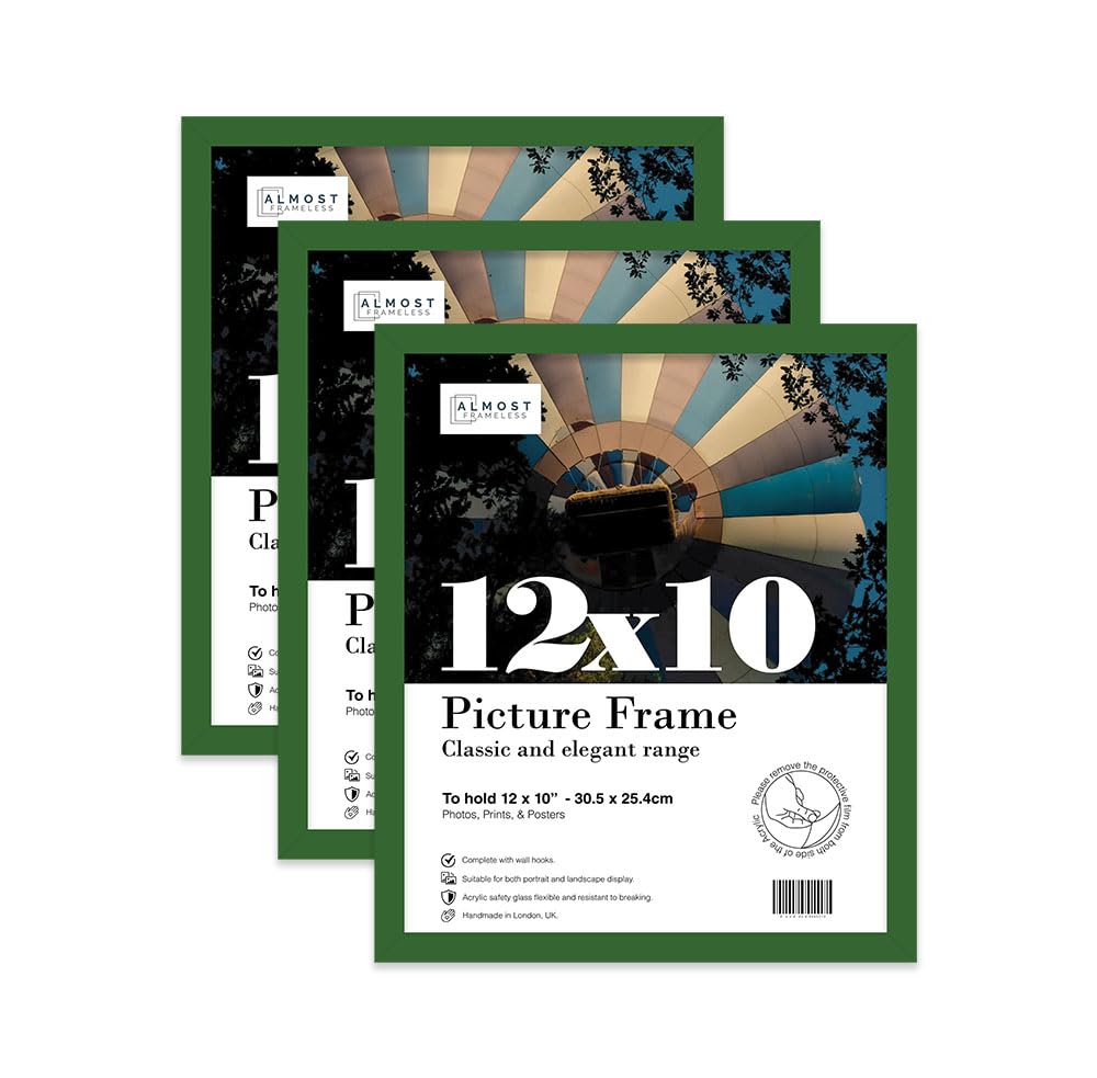 Almost Frameless 12x10 Green Picture Frame Set of 3, Display 12x10 Picture Gallery Wall, Poster, Photo, Artwork, or Print, Yellow