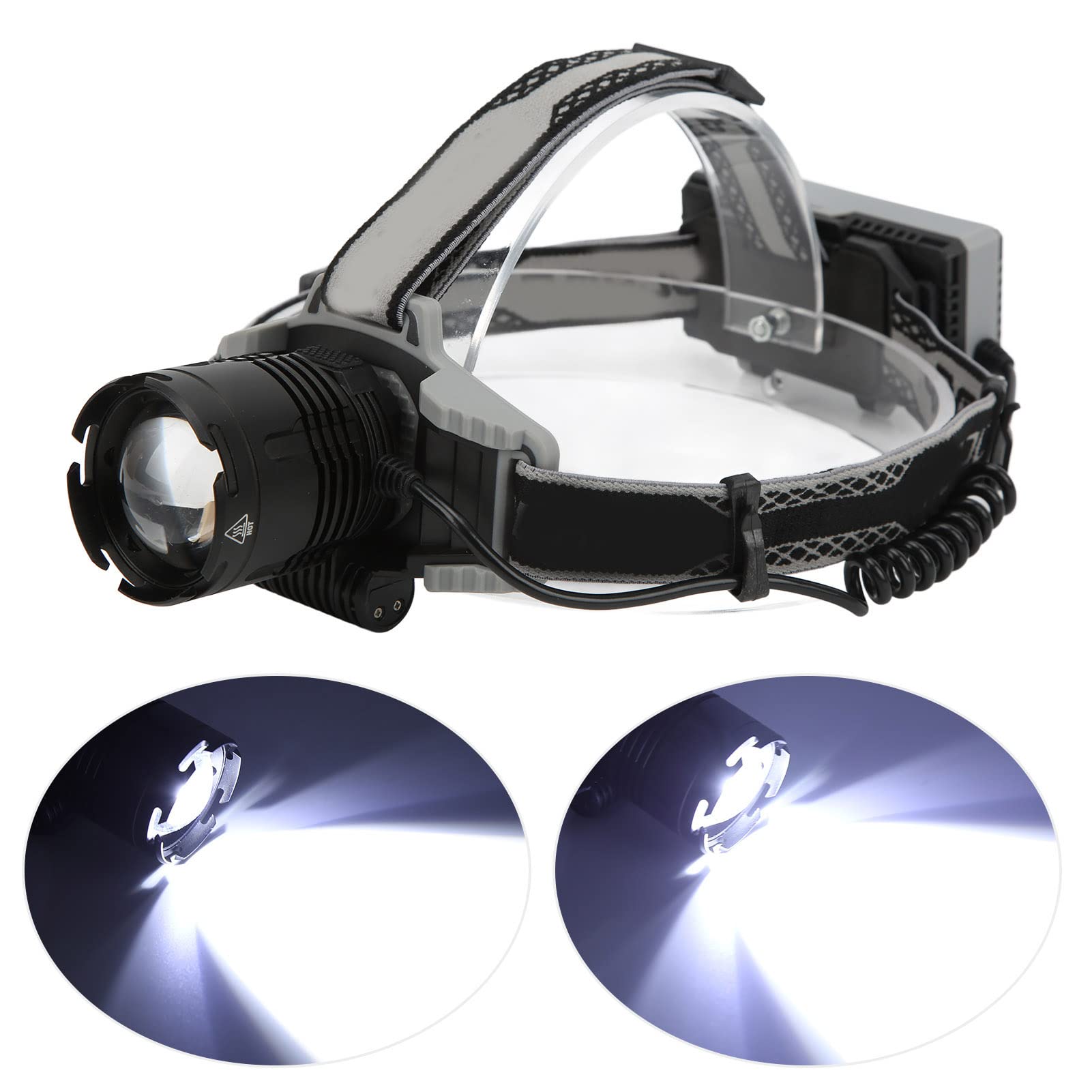 Lampada frontale XHP70 con display digitale, torcia frontale ricaricabile tramite USB, luce da fascia regolabile con zoom da 1800 lm per campeggio, pesca, ciclismo notturno e uso