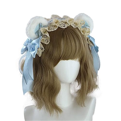 Diadema Kawaii con moño, anime, oso de anime, orejas de gato, Lolita, sirvienta, cosplay, fiesta, accesorios, Blanco Azul, Talla única