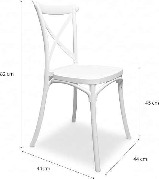 Baroni Home Lot de 4 chaises en Plastique Blanc Empilables pour Cousine, Salon, Salle à Manger, Extérieur, sans Montage, Faciles à Nettoyer et avec Patins Antidérapants, 44x44x82 cm, Dossier Tressé - 3