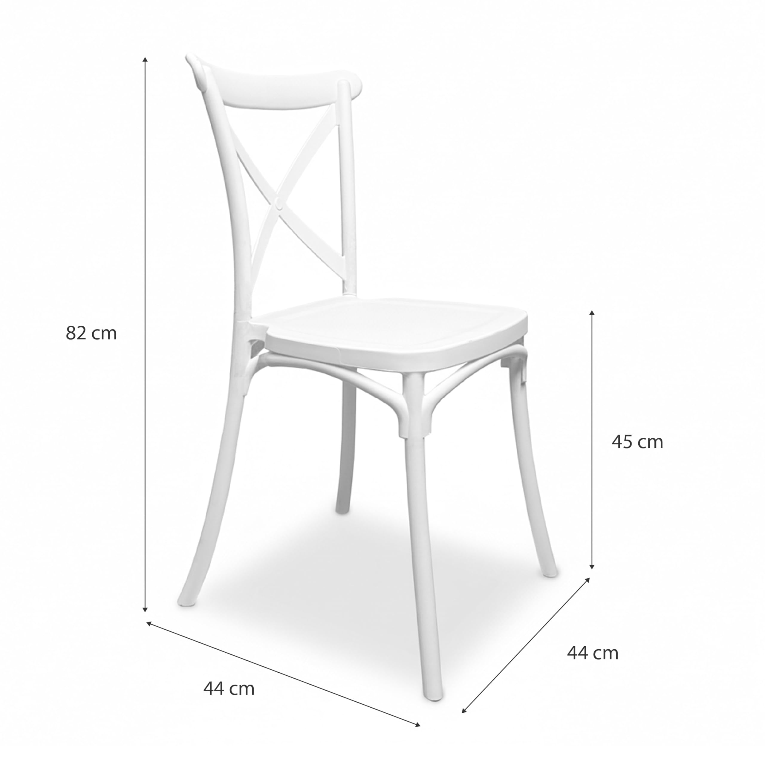 Baroni Home Lot de 4 chaises en Plastique Blanc Empilables pour Cousine, Salon, Salle à Manger, Extérieur, sans Montage, Faciles à Nettoyer et avec Patins Antidérapants, 44x44x82 cm, Dossier Tressé - 3