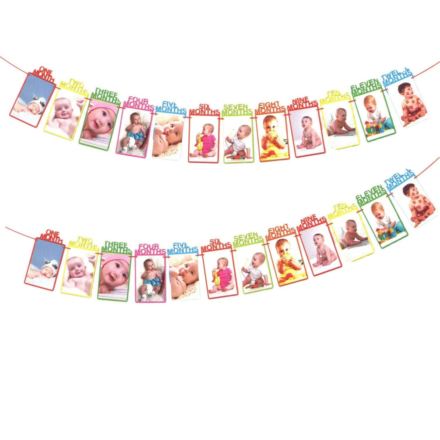 Brain Giggles 1-12 Month Photo Banner for 1st Birthday Decorations - 1st Birthday Photo Banner (Multi Color)