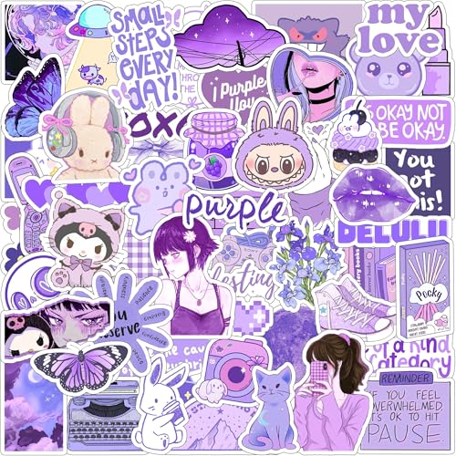 Image of Purple Aesthetic Sticker Pack (50+ Stickers) | Lavender & Lilac Vibes | Glossy Premium Vinyl | Waterproof, Scratch & Fade Resistant | Stickers for Laptop, Bottle, Phone Cover & Bike