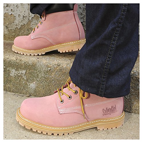 Safety Girl GS003-Lt Pink-7W Steel Toe Work Boots - Light Pink - 7W, English, Capacity, Volume, Leather, 7W, Pink ()