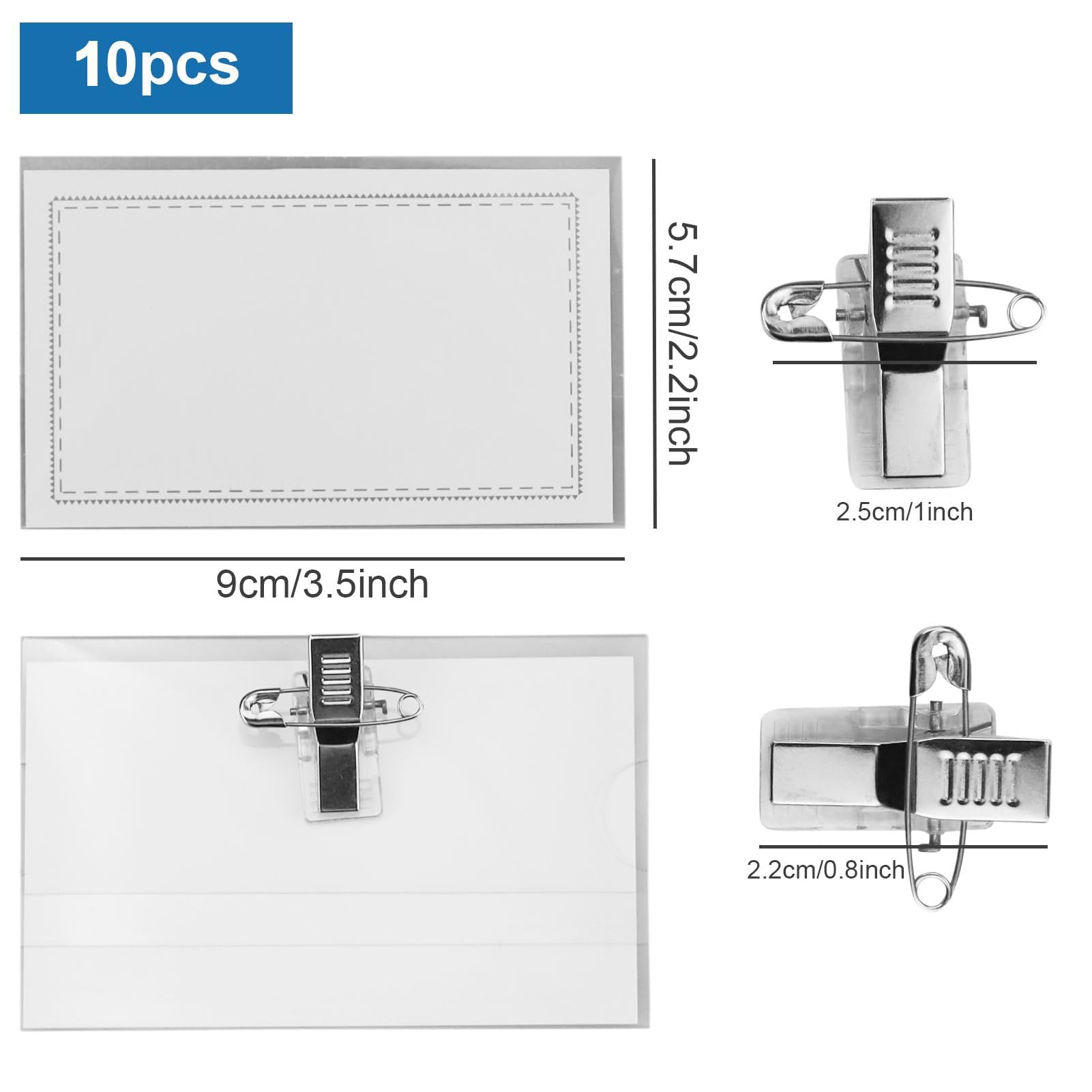 Lot de 60 étiquettes nominatives, Porte-badges 90 x 56 mm, en plastique transparent, pour vêtements, clip, cartes de visite, porte-nom, avec clip, pour bureau, école, voyage.