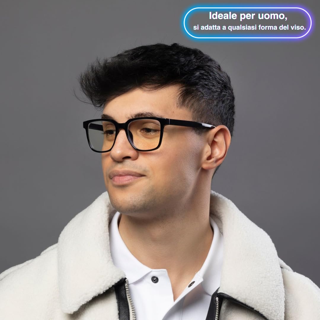 Occhiali Luce Blu - Unisex - Antiriflesso, Flessibili, Leggere - Occhiali da Lettura Uomo e Donna - Perfetti per Computer - Blue Light Glasses - Benessere Digitale. 2.0