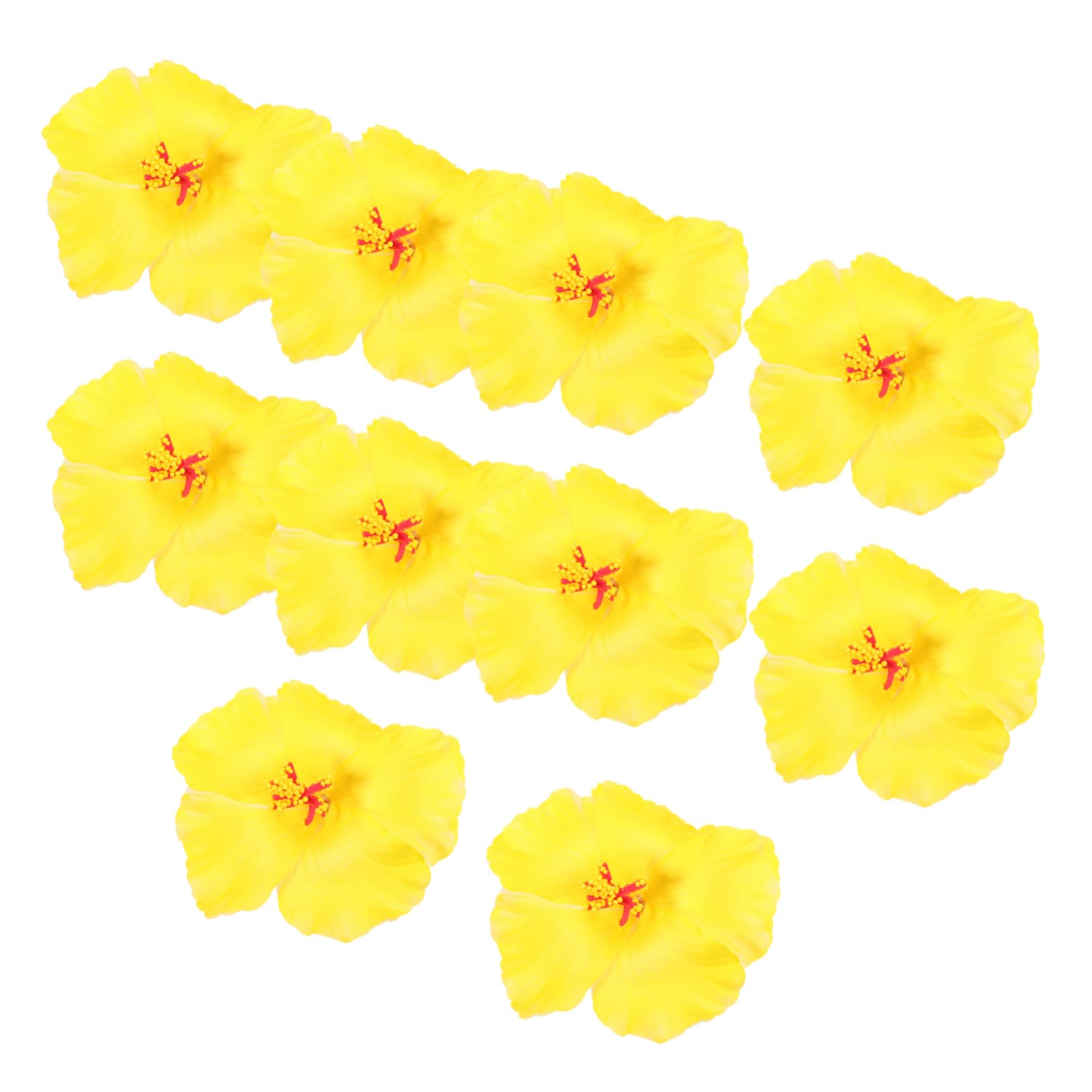 OUNONA 10Pcs Lifelike Faux Hibiscus Flowers Artificial Hawaiian Decoration for DIY Party Supplies and Home Weddings Luau Parties and Photography Props
