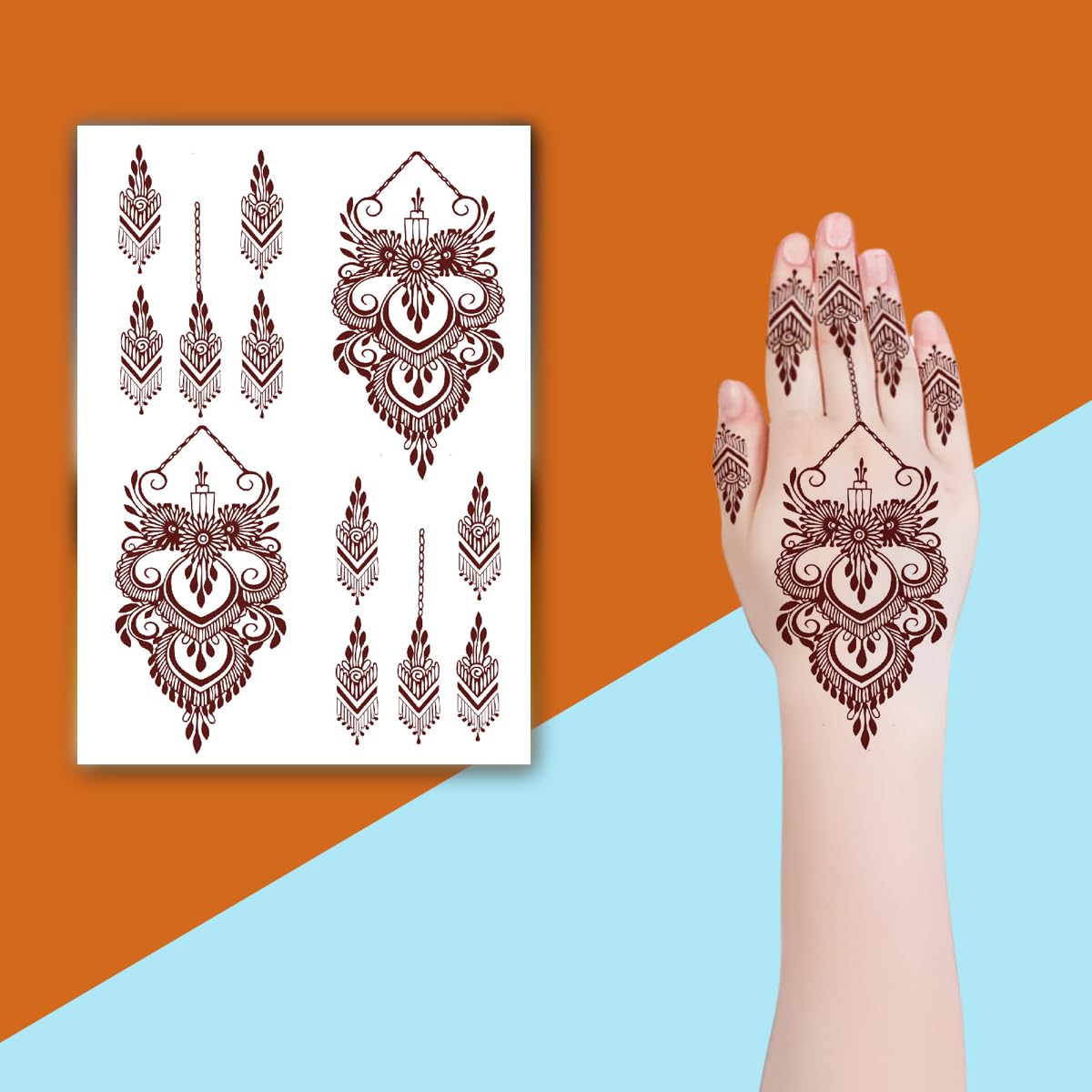 bohemian breeze design henna temporary waterproof body tattoo (marron) for women and girls