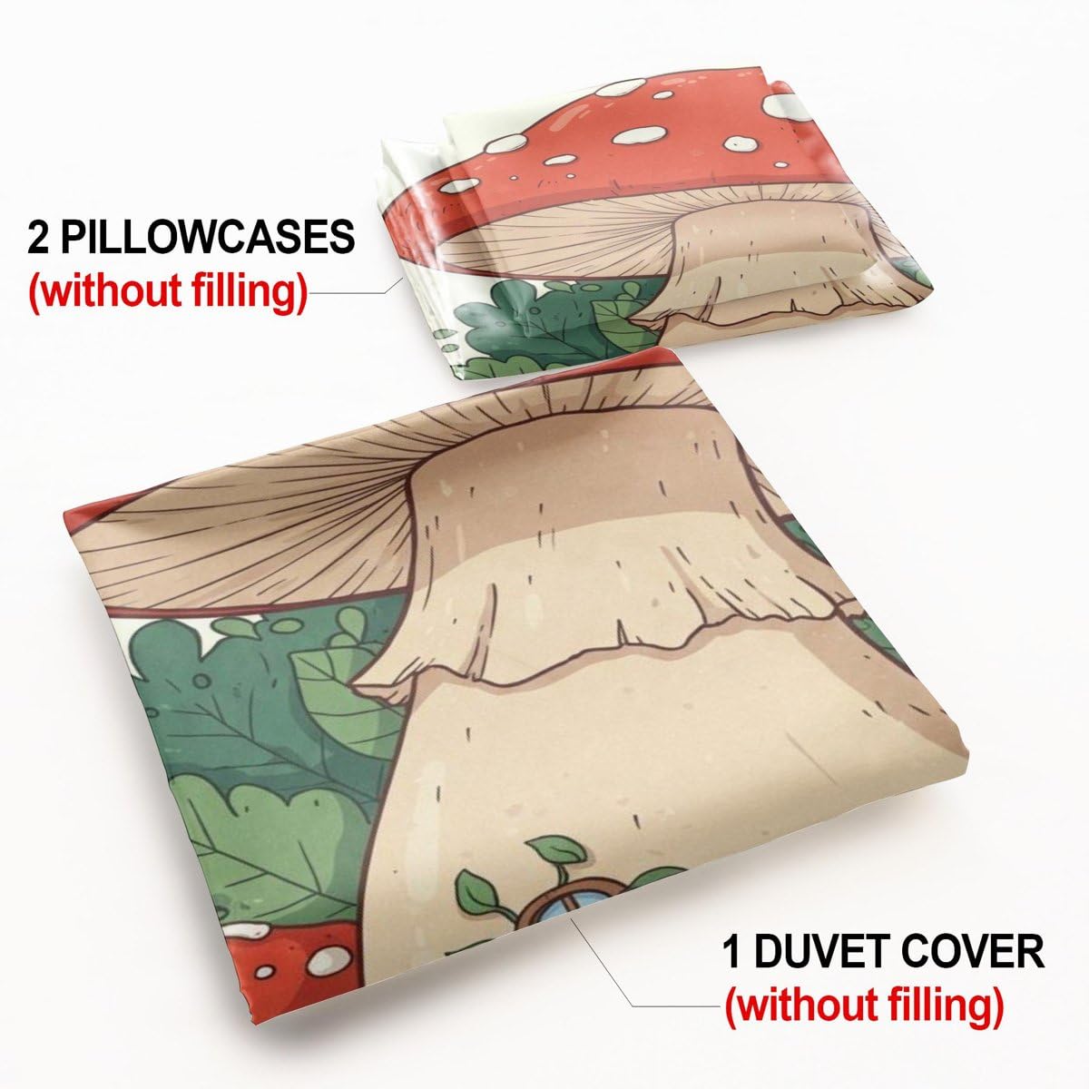 Juego de ropa de cama infantil con diseño de hongos de dibujos animados, funda de edredón de microfibra suave para decoración de dormitorio de niños y niñas (estilo 1, King 240 x 220 cm + 65 x 65 cm x