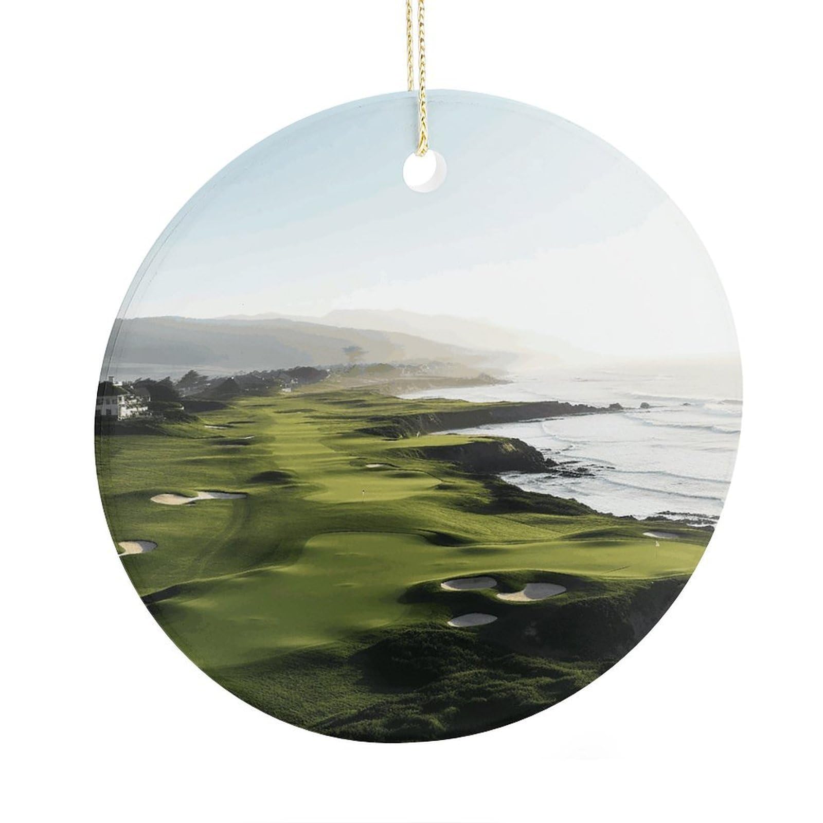 Adfgyerh Style Seaside Golf Course Ceramic Circular Pendant,2.9 Inch，Hanging Ornament，Gift Exchange Idea Round Ceramic Ornament,For Mom And Daughter，For Home Indoor Outdoor Decor.