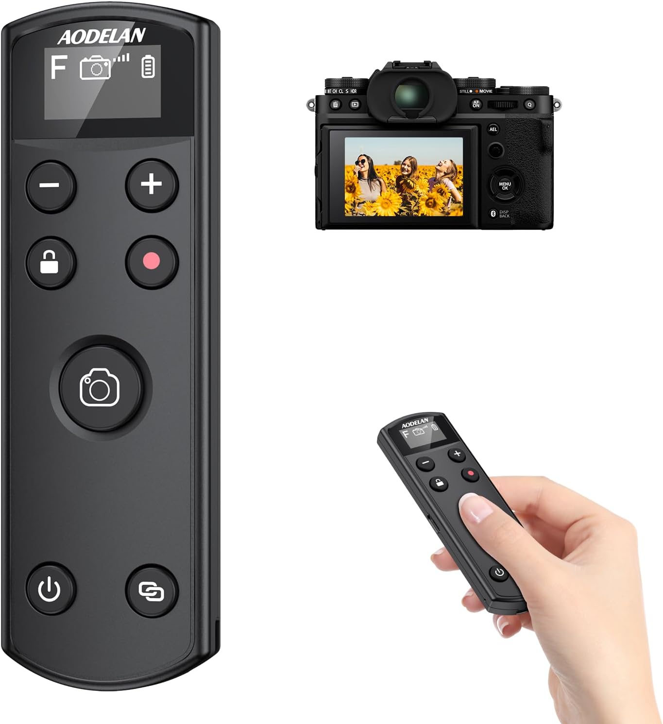 AODELAN BR-3 Wireless Remote Control and a Fujifilm camera