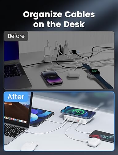 Miniatura 4 de Estación de carga USB de 100 W con cargador inalámbrico de 15 W, Marnana 6 en 1 múltiples puertos USB (2 puertos USB A y 4 puertos USB C) GaN