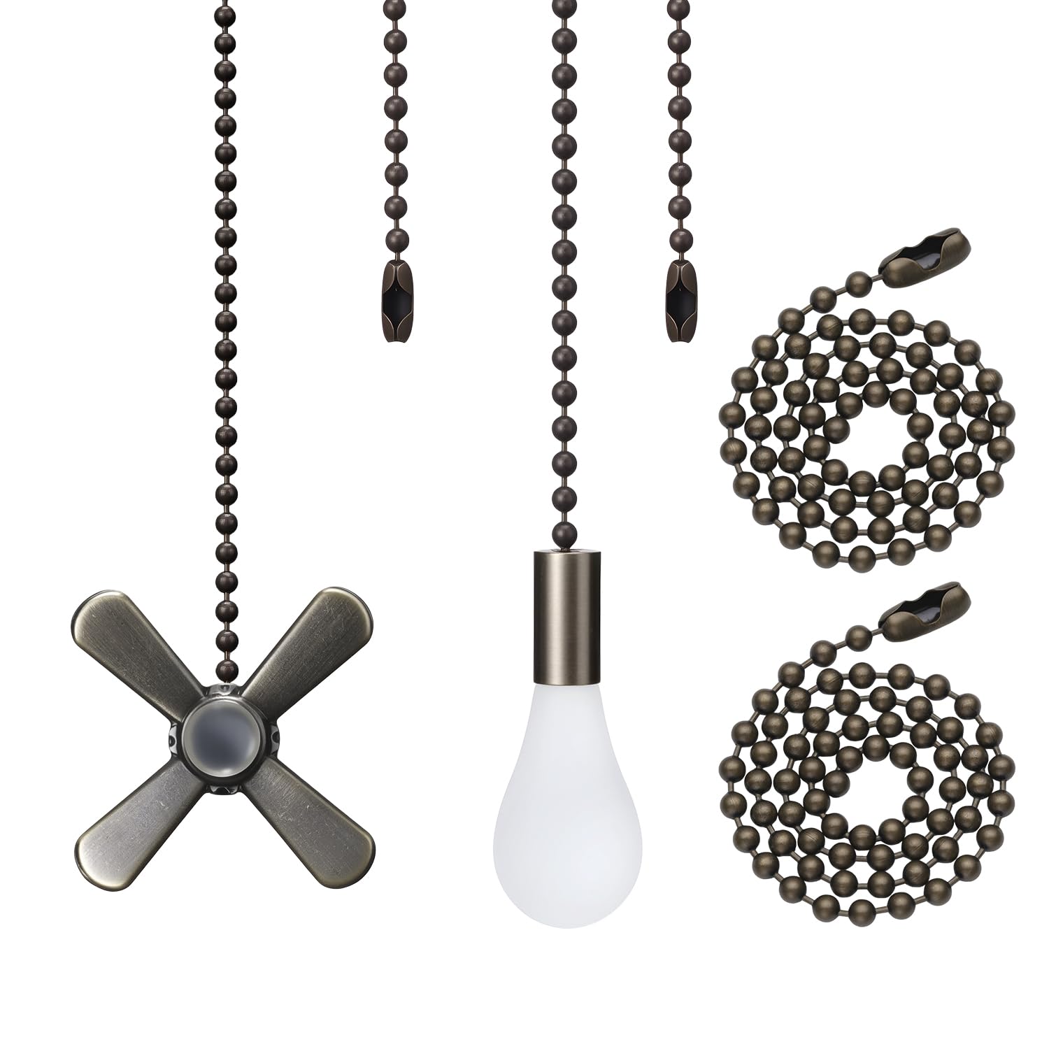 SmoTecQ Ultra Long Ceiling Fan Pull Chain Extender, Embedded with Decorative Frosted Glass Bulb and Fan Cord for 3mm Beaded Ceiling Fans and Light Fixtures (Bronze)