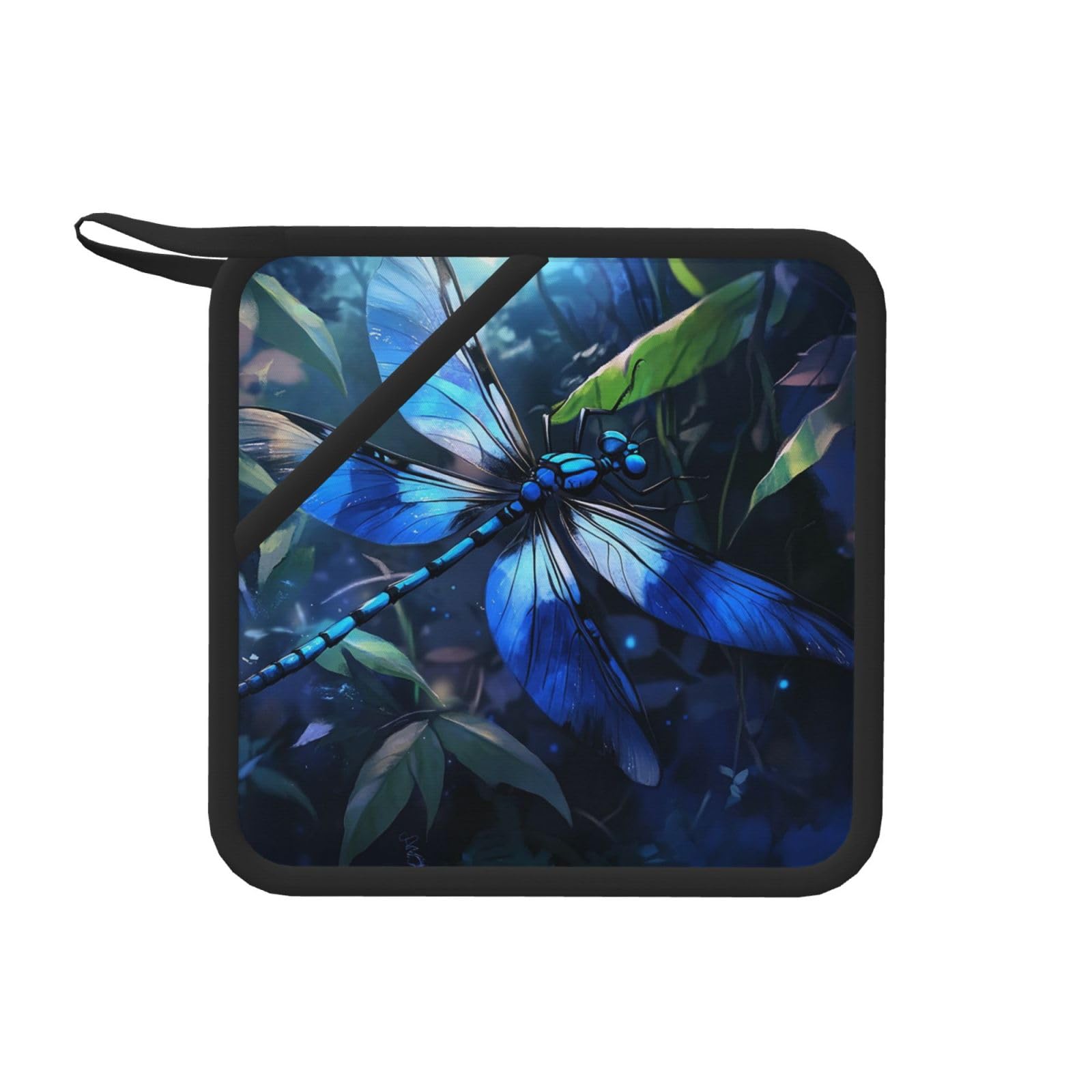 Pot Holders Set of 2 Kitchen Heat Resistant Potholders Art Blue Dragonfly Silicone Aunty-hot Pad Cotton Lining Oven Hot Pads for Cooking Baking BBQ Microwave Kitchen