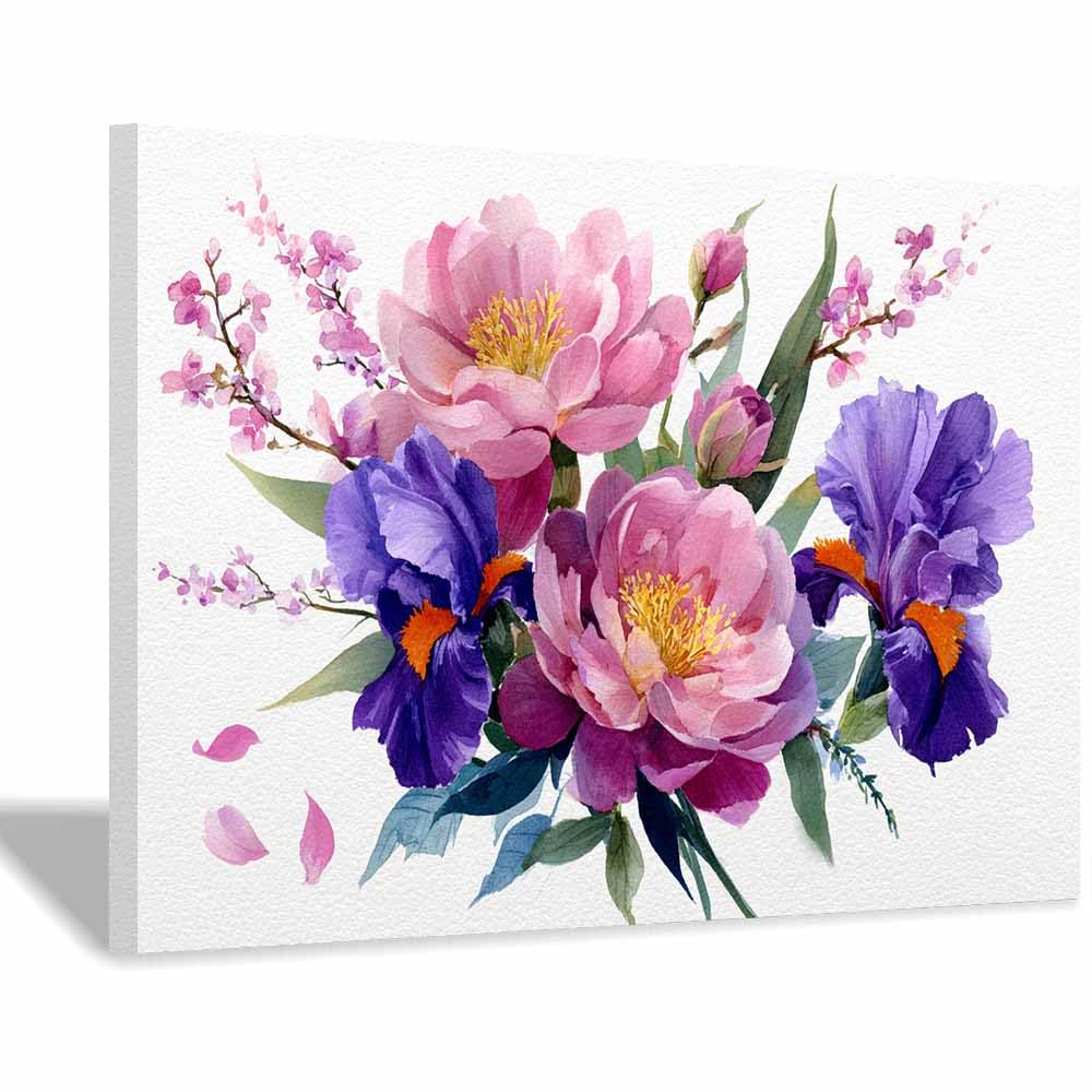 Xeniou Multicolor Flowers Canvas Watercolor Floral Bouquet Canvas Wall Art, For Bedroom Bathroom Living Room Home Wall Decor(Multicolor)-60X90cm Framed