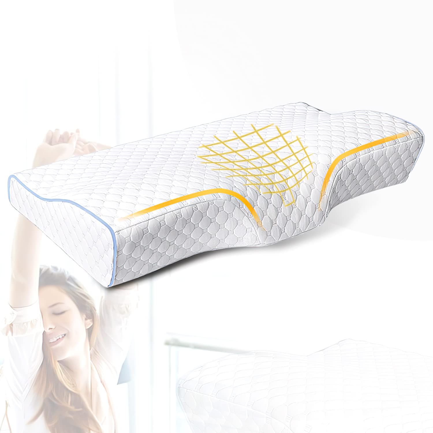 Rness Memory Foam Pillow for Sleeping, Cervical Pillow for Neck Pain Relief, Ergonomic Design, Neck Support, Side Sleepers, Orthopedic Contour Pillow