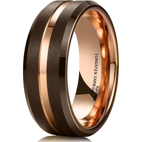King Will Tungsten Carbide Wedding Band for Men Women-6/8/10mm Width Multicolor Available with Grooved Center Wedding Ring Suitable for Work, Gym Comfort Fit Size 4-16