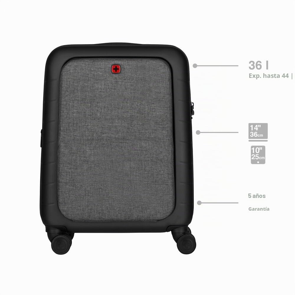 Wenger Syntry Equipaje Trolley de Mano, portátil de hasta 14", Tableta de hasta 10", 36 (44) l, Carcasa rígida, Mujer Hombre, Viaje de Negocios Vacaciones, Negro/Gris Jaspeado, 610163