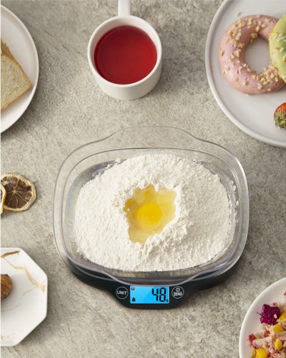Balanza Digital de Cocina y báscula multifunción con Recipiente extraíble, báscula precisa para Hornear Alimentos de 5 kg (11 LB), fácil Almacenamiento.,