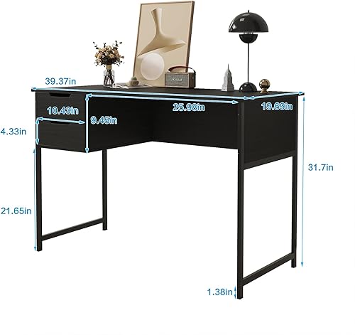 Miniatura 2 de Escritorio de oficina en casa con 2 cajones, escritorio pequeño de 39.3 pulgadas, mesa de estudio, mesa de oficina en casa, mesa de estudio para