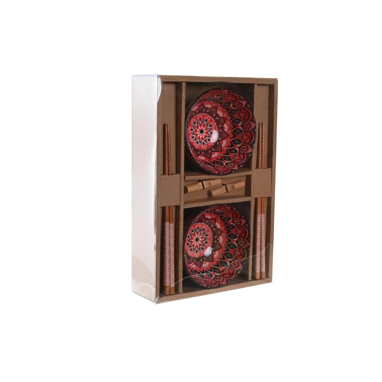 Set Sushi In Bambù E Gres – 6 Pezzi, Design Mandala Rosa, Dimensioni 30x21x7 Cm