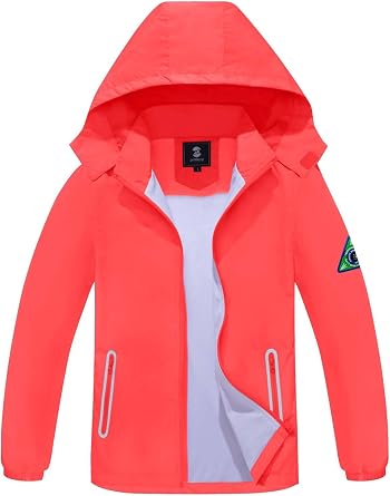 SaphiRose Kids Waterproof Rain Jacket Mesh Lined with Removable Hood