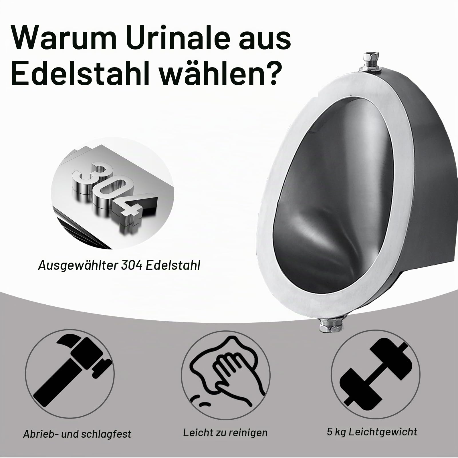 Wandmontiertes 304 Edelstahl Urinal, Haushalt/Gewerbe Urinale für Männer Erwachsene, Badezimmer Spülung Männertoilette für Garten KTV Schlafsaal Bar Geschäft Garage