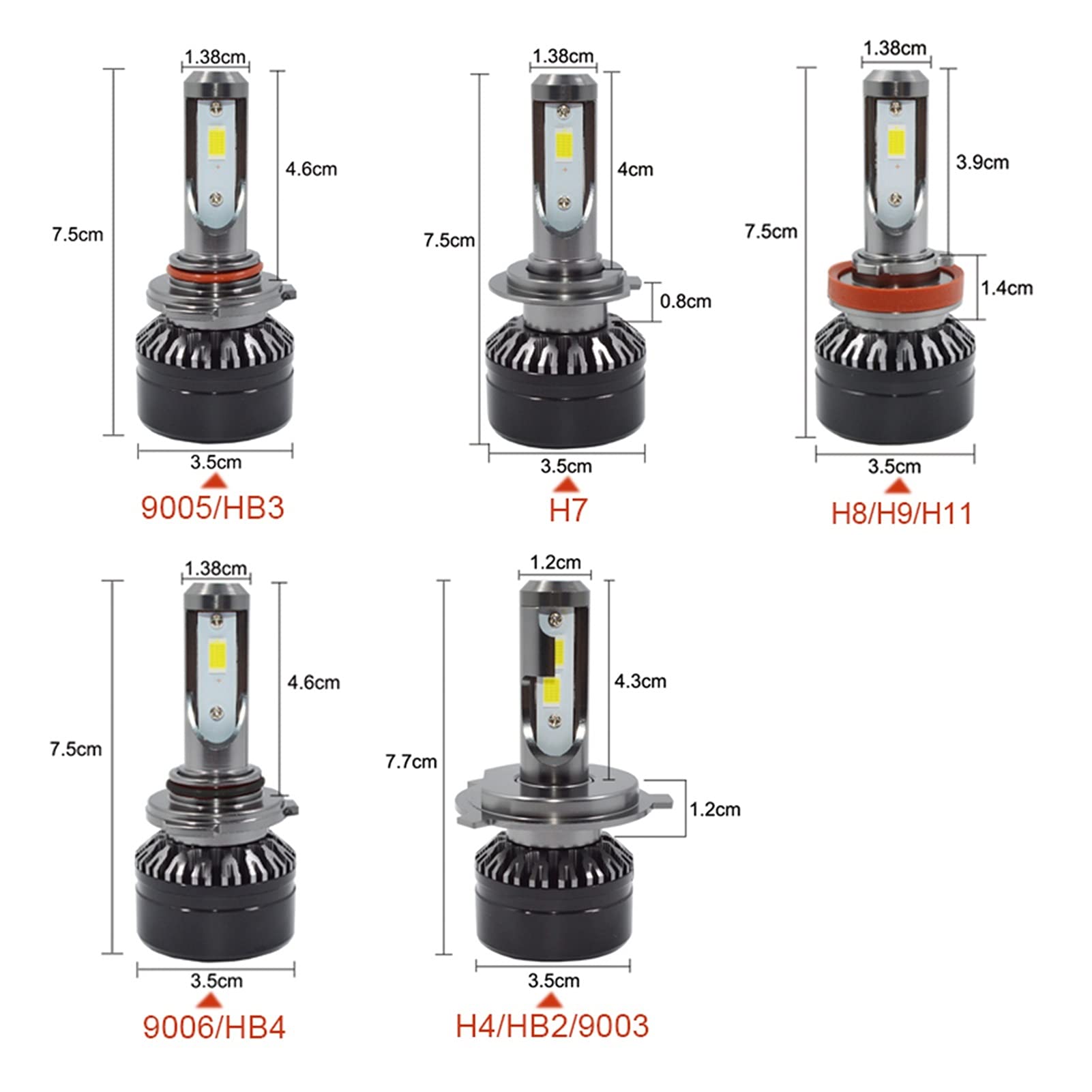 Phares Phare de Voiture LED de Voiture Ampoule de Voiture de Voiture LED Blanc 6000K 60W 10000LM H4 LED H7 H8 H9 H11 HB4 9006 9005 HB3 (Socket Type : 9005/HB3)